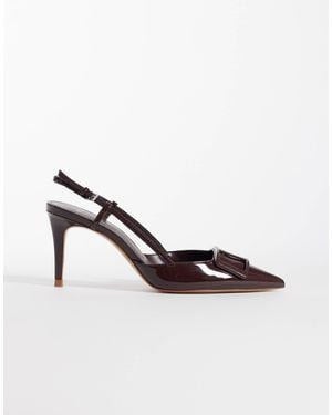Mango Pointed Heeled Slingbacks With Statement Buckle - Brown