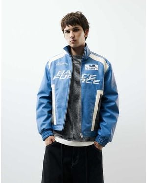 Pull&Bear Race Force Leather-effect Jacket - Blue
