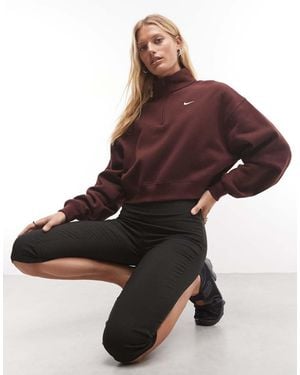 Nike Studio Fleece Mid-weight Quarter Zip Oversized Cropped Sweat - Brown