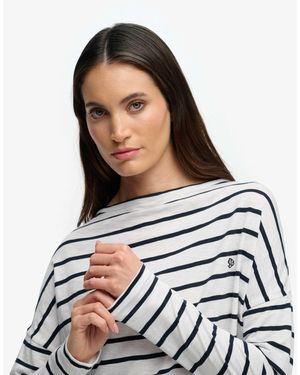 Superdry Studios oberteil mit u-boot-ausschnitt, slub, langärmelig, - Grau
