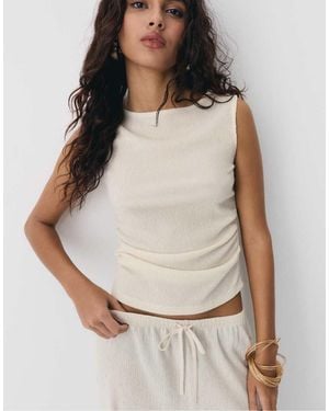 Stradivarius Gathered Texture T-shirt - White