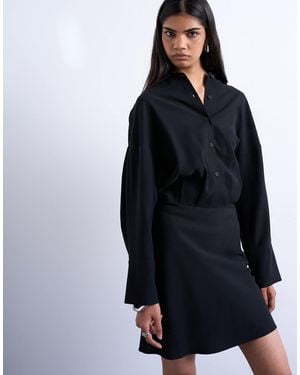 TOPSHOP Waisted Micro Mini Shirt Dress - Black