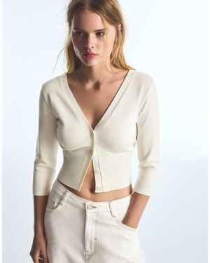 Bershka Cropped V-neck Jacket - White