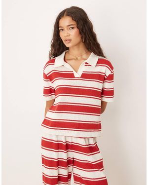 ASOS Short Sleeve Rugby Collar Top Co-ord - Red