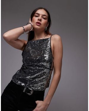 Free People Sequin Backless Cami Top - Black