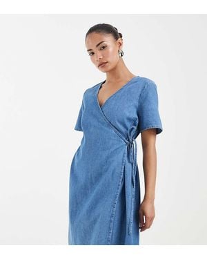 Vero Moda Short Sleeve Wrap Front Denim Mini Dress - Blue