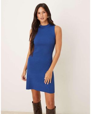 Mango Fine Knitted Sleeveless Mini Dress - Blue