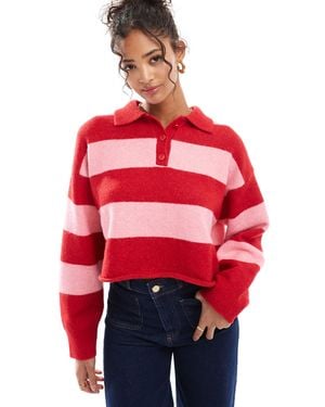 Bershka Textured Knitted Polo Sweater