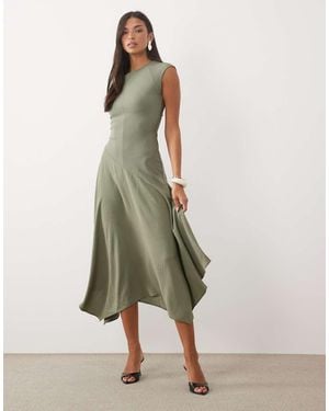 ASOS Hybrid Midi Dress With Asymmetric Drop Waist - Green