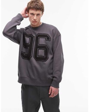 TOPMAN Sudadera Extragrande Con Bordado "96" De - Gris