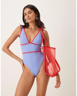 Tala Contrast Plunge Swimsuit - Red