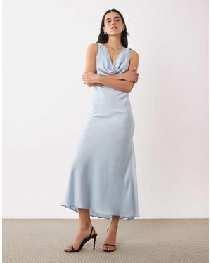 New Look Cowl Neck Satin Midi Dress - Blue
