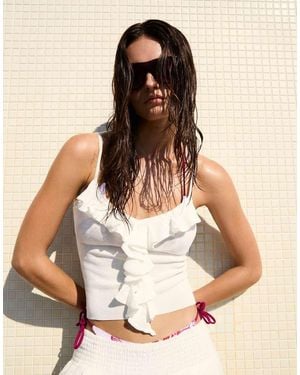 Bershka Ruffled Strappy Top - Brown