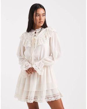 Miss Selfridge Chiffon Victoriana Ruffle Mini Dress - Natural