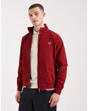 Fred Perry F Perry Crinkle Tipped Hem Logo Harrington Jacket - Red