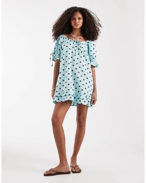 Neon Rose Smock Dress - Blue