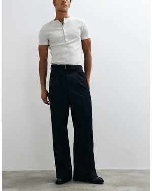 ASOS Tailored Loose Leg Pants With Buckle Belt - White