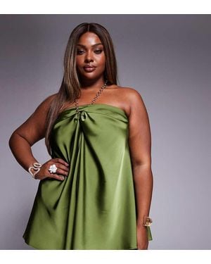 ASOS Asos Design Curve Gold Chain Halter Neck Satin Top Co-ord - Green
