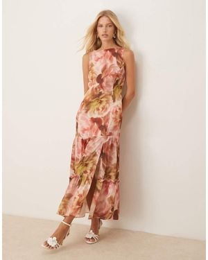 ASOS Sleeveless Racker Neck Maxi Dress With Tiered Hem - Natural