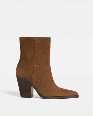 Stradivarius Leather Cowboy Ankle Boots - Brown