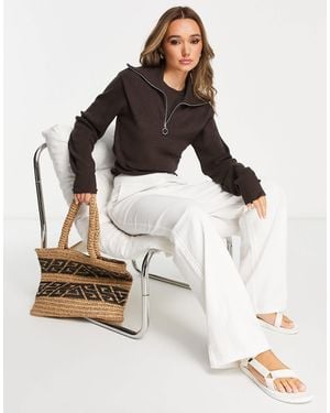 NA-KD Half Zip Cropped Sweater - White