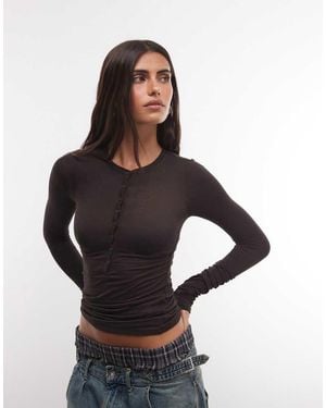 Weekday T-Shirt Henley A Maniche Lunghe - Nero