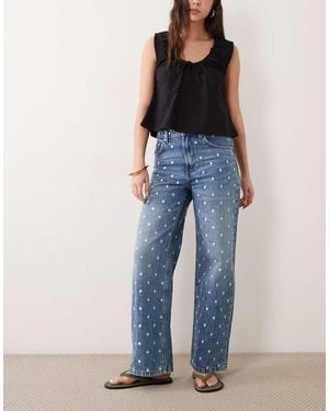 Mango Lunares 100% Cotton Straight Polka Dot Jeans - Blue