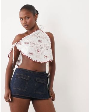 ASOS Nienna Embroidered Halter Neck Beach Top - Blue