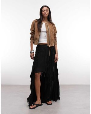 AllSaints Dorina Ruffle Lace Midi Skirt - Black