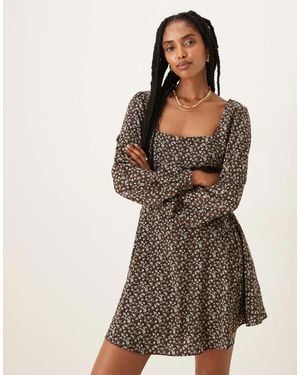Glamorous Long Sleeve Mini Tea Dress - Brown
