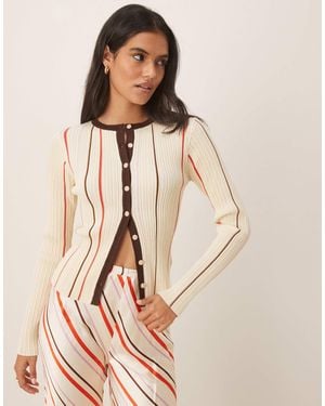 Vrg Grl Long Sleeve Striped Cardigan - Natural