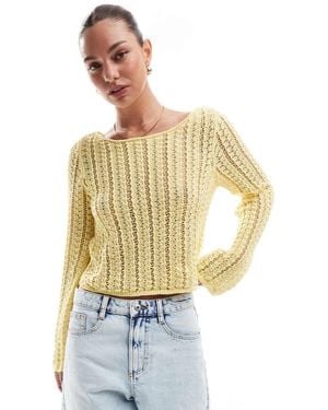 Pieces Self Stripe Crochet Knit Cropped Top - Metallic