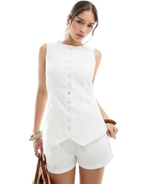 4th & Reckless Chaleco Abotonado De Tejido Efecto Lino De (Parte De Un Conjunto) - Blanco