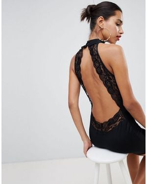 PrettyLittleThing High Neck Sleeveless Lace Back Dress - Black