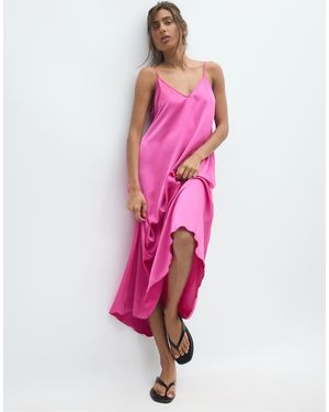 Stradivarius Long Flowing Satin Dress - Pink