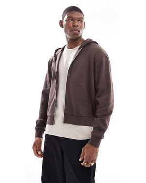 ASOS Essential Boxy Oversized Zip Through Hoodie - Brown