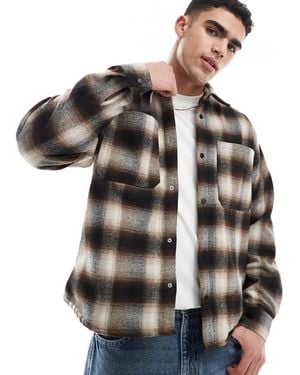 Bershka Checked Washed Shirt - Black