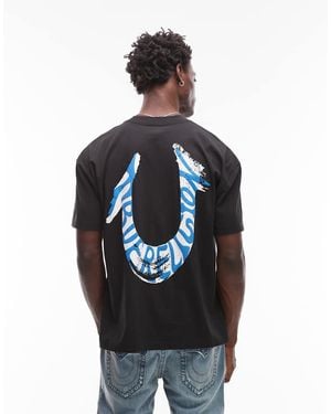 True Religion T-Shirt Oversize Nera Con Logo Stile Dipinto Sul Retro - Nero