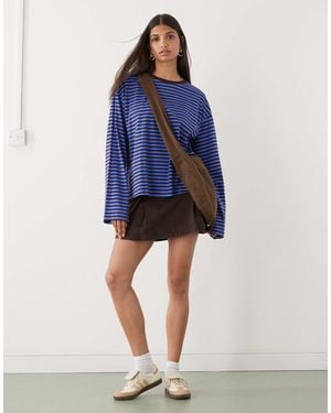 Monki Oversized Long Sleeve T-shirt With Side Slits - Blue