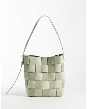 ASOS Faux Suede And Faux Leather Weave Bucket Tote Bag - White