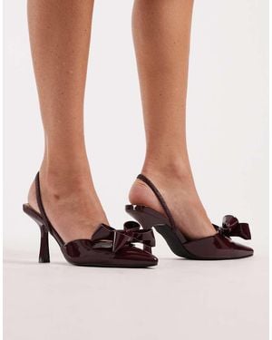 SEQWL Zapatos Color Baya Destalonados De Tacón De Bloque Con Detalle De Lazo De Charol Salado De -Rojo - Marrón