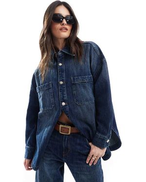 Pull&Bear Oversized Denim Shirt With Ombre Thread Detail Co-ord - Blue
