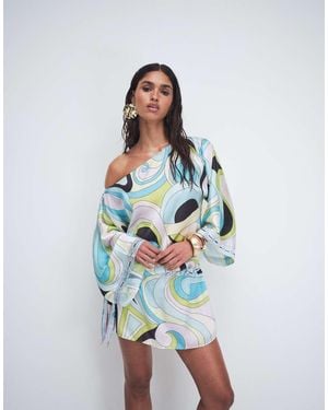 Cin Cin Colada Off Shoulder Mini Dress - Blue