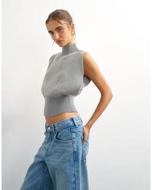 TOPSHOP Knitted Rounder Funnel Neck Tank - Blue