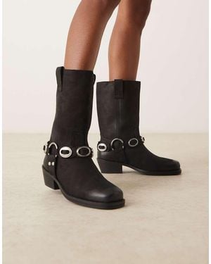 ASOS Chase Leather Boho Harness Knee Boots - Natural