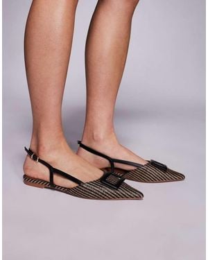 River Island Raffia Pointed Ballet Flat - Black