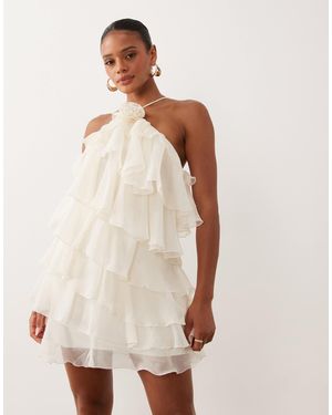 Gina Tricot Robe courte dos nu à volants avec corsage rose - Neutre