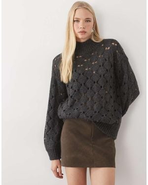 Aware High Neck Open Knit Detail Jumper - Black