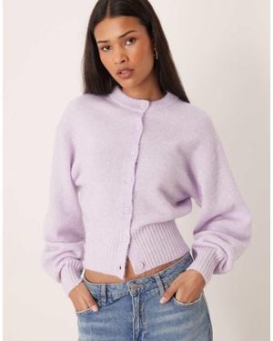Gina Tricot Alpaca And Wool Short Knitted Cardigan - Purple