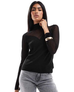 ASOS Knitted Sheer And Solid Sweetheart Neck Top - Black